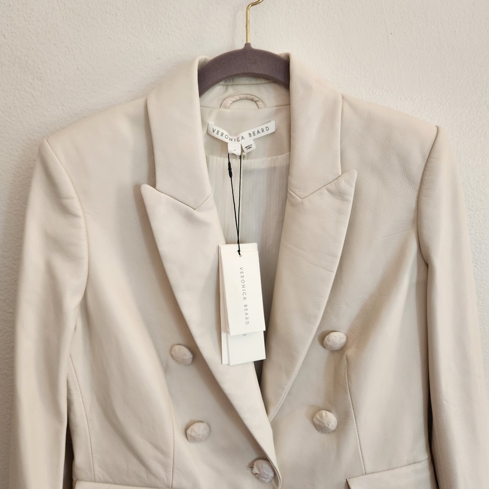 Veronica Beard Genuine Leather Dickie Jacket 4 Bone Chic Neutral Quiet Luxury - Picture 3 of 16